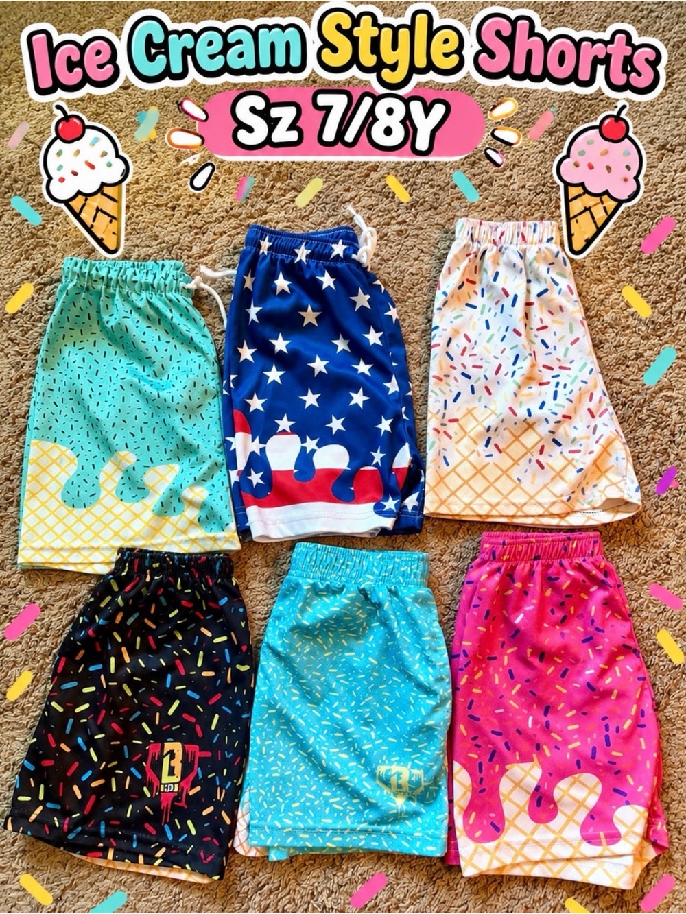 Kids Ice Cream Style Shorts - Assorted Colors Sz 7/8Y